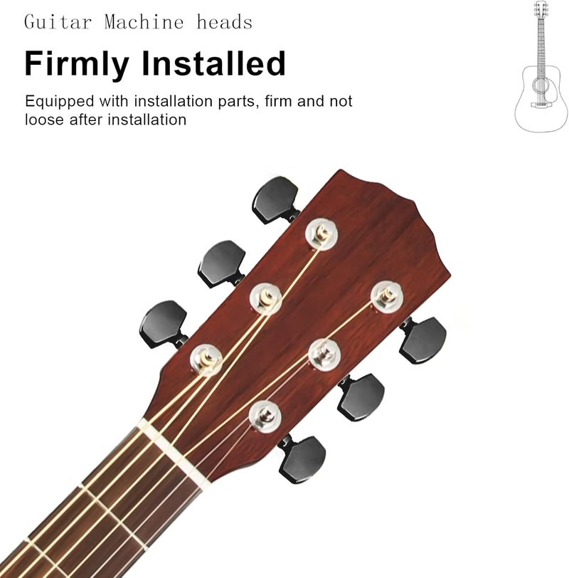 MAXCHEER 3R3L Semi-closed Guitar Tuners String Tuning Pegs Keys Machine Heads Set for Acoustic or Electric Guitar (Black, 3R3L) - Image 3